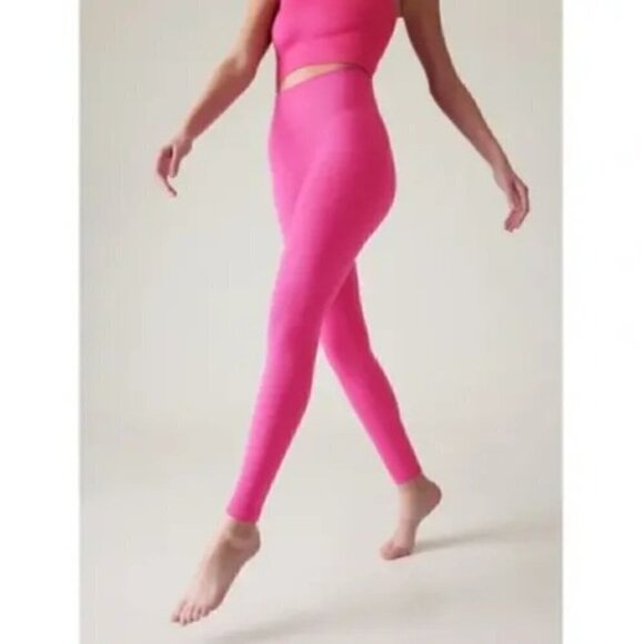 Athleta Hot Pink Aurora Seamless Ribbed High Rise Tight Leggings Small